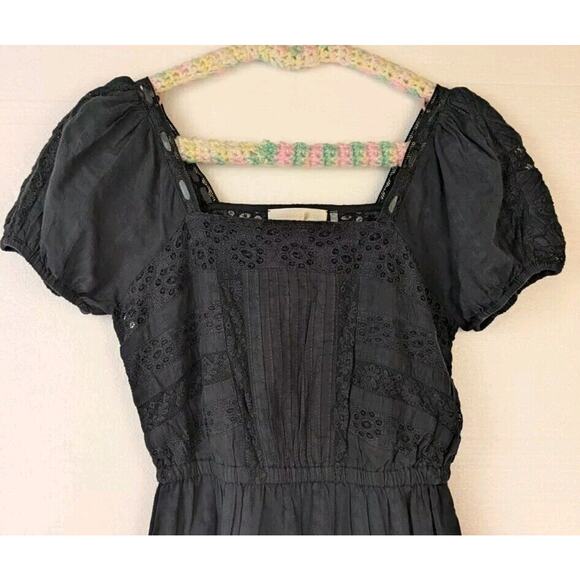 LoveShackFancy Stern Dress Black Gauzy Cotton Lace Off The Shoulder Size XS Mini - Picture 5 of 7